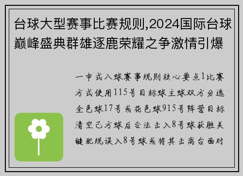 台球大型赛事比赛规则,2024国际台球巅峰盛典群雄逐鹿荣耀之争激情引爆全场